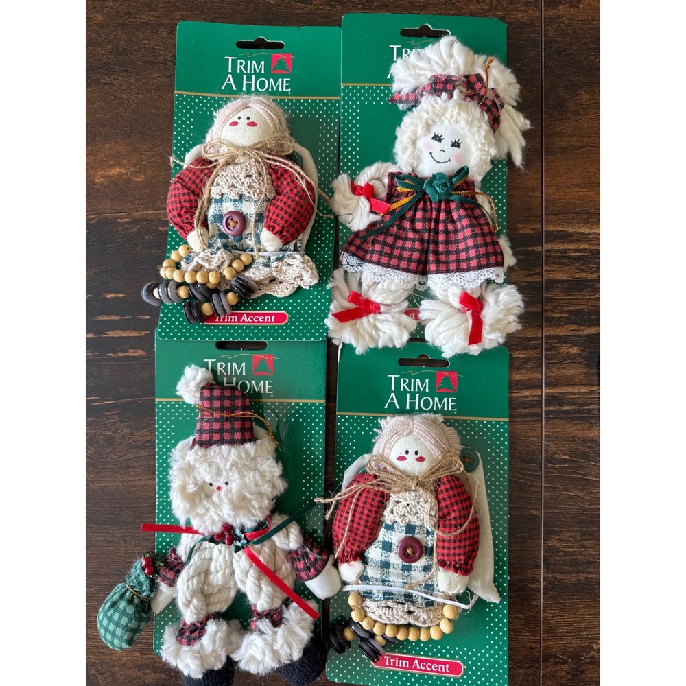 Vintage Kmart Trim A Home Christmas Ornaments Set 4 Country Angel Snowman Doll